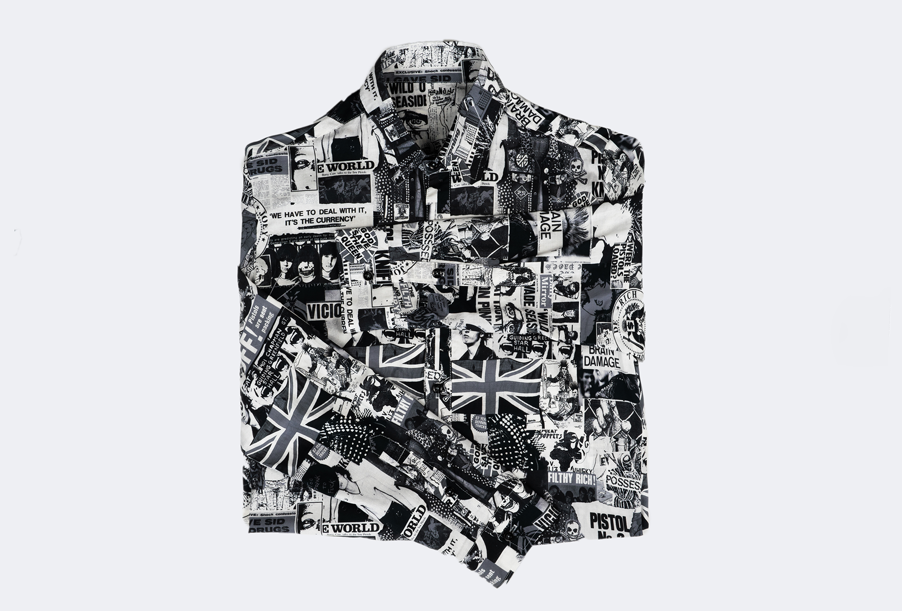 Punk Rock 101 Shirt in B+W slim fit cotton collage shirt black and white. Not For Sale NY